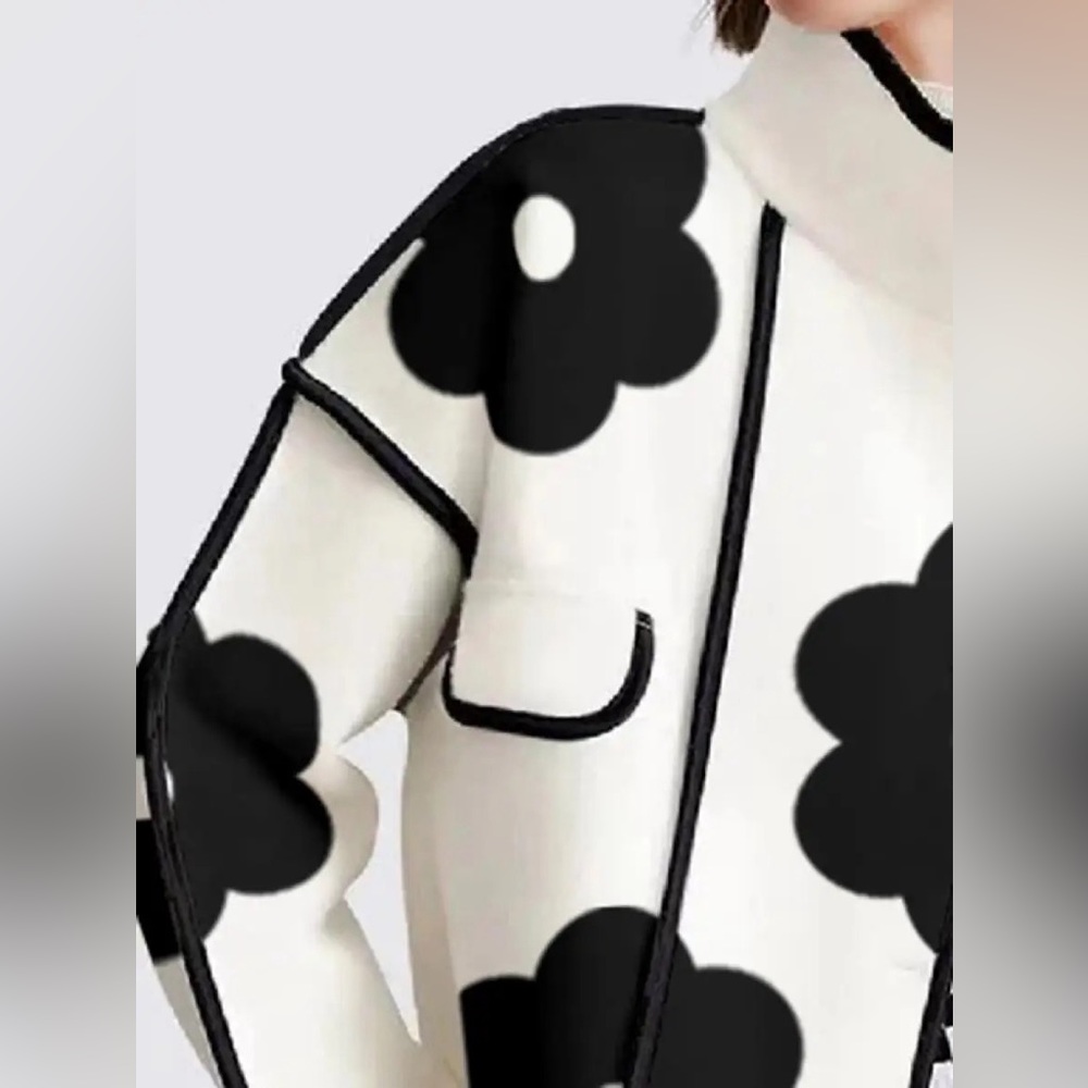 Lena Vie Black Daisy White Pull On Open Front Blazer Coat - Picture 3 of 11